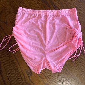 Amazon Pink Sheer Mesh Cover-up Swim Side Cinch Shorts